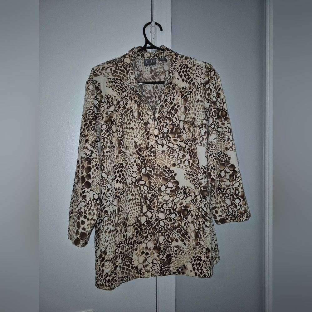 Additions By Chico's Women's Giraffe Pattern Utility Jacket Size 2 (Large)
